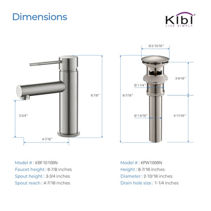 KIBI Circular X Single Handle Brushed Nickel Solid Brass Bathroom Sink Faucet With Pop-Up Drain Stopper With Overflow
