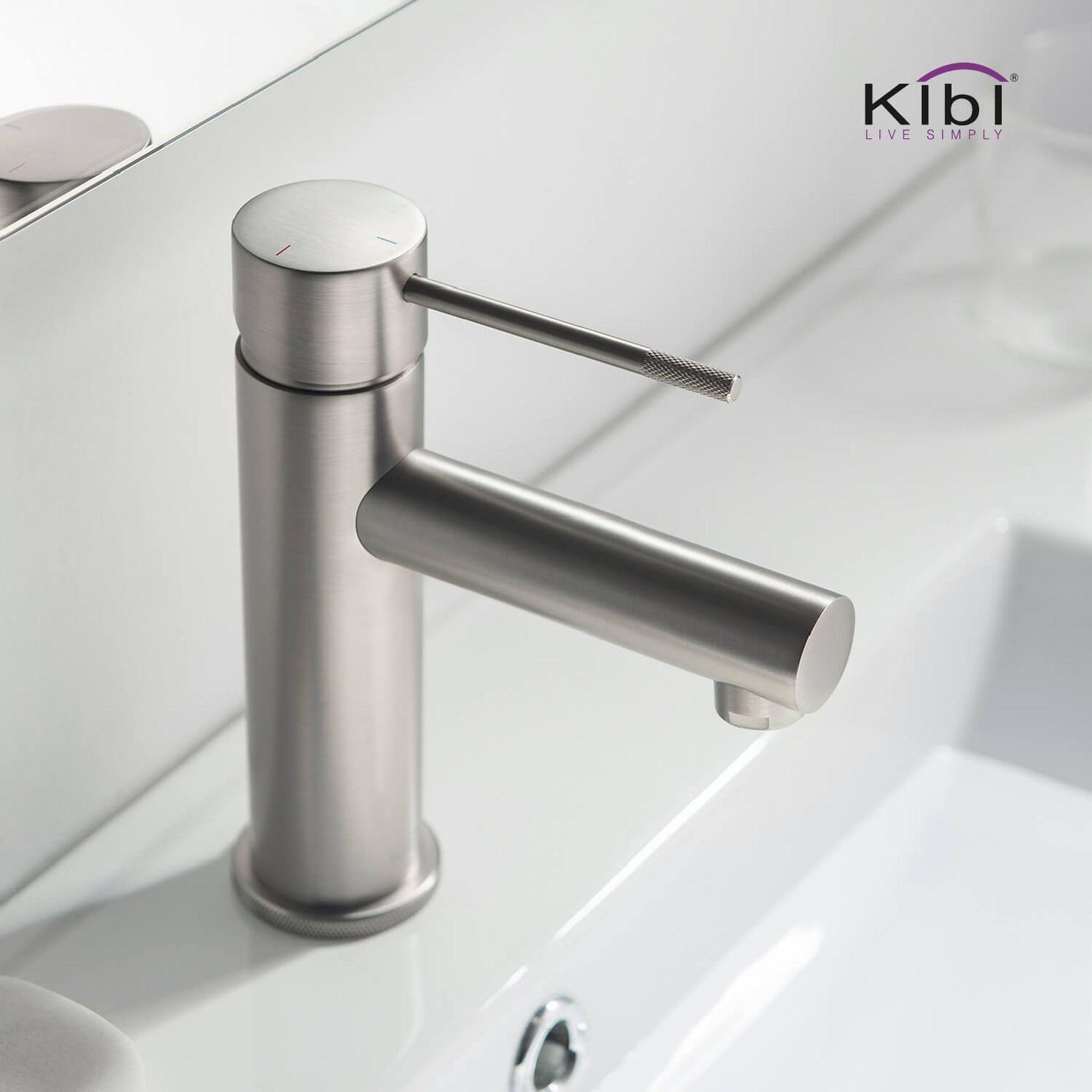 KIBI Circular X Single Handle Brushed Nickel Solid Brass Bathroom Sink Faucet With Pop-Up Drain Stopper With Overflow