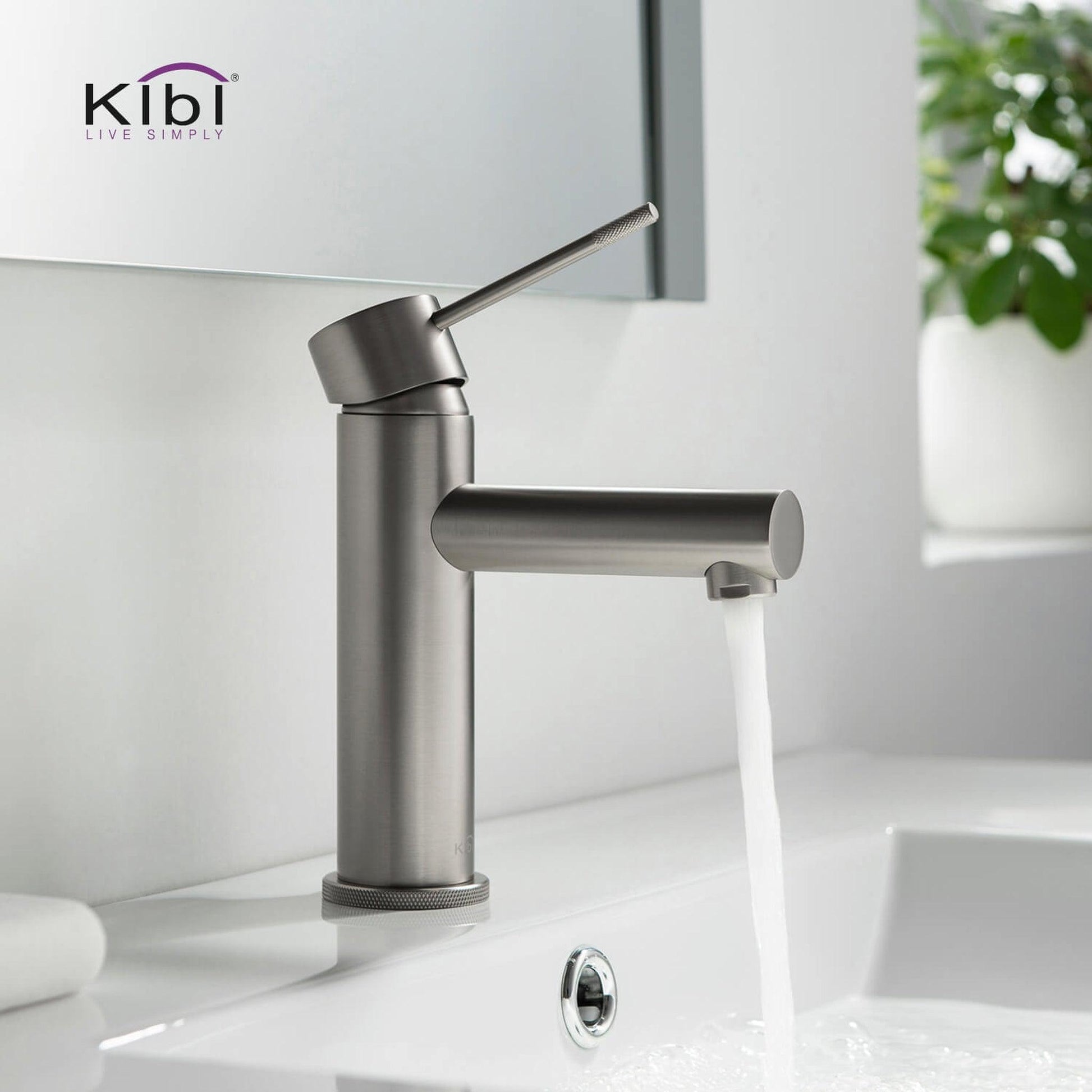 KIBI Circular X Single Handle Brushed Nickel Solid Brass Bathroom Sink Faucet With Pop-Up Drain Stopper With Overflow