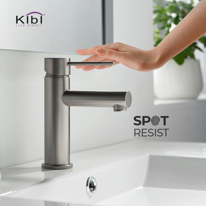 KIBI Circular X Single Handle Brushed Nickel Solid Brass Bathroom Sink Faucet With Pop-Up Drain Stopper With Overflow