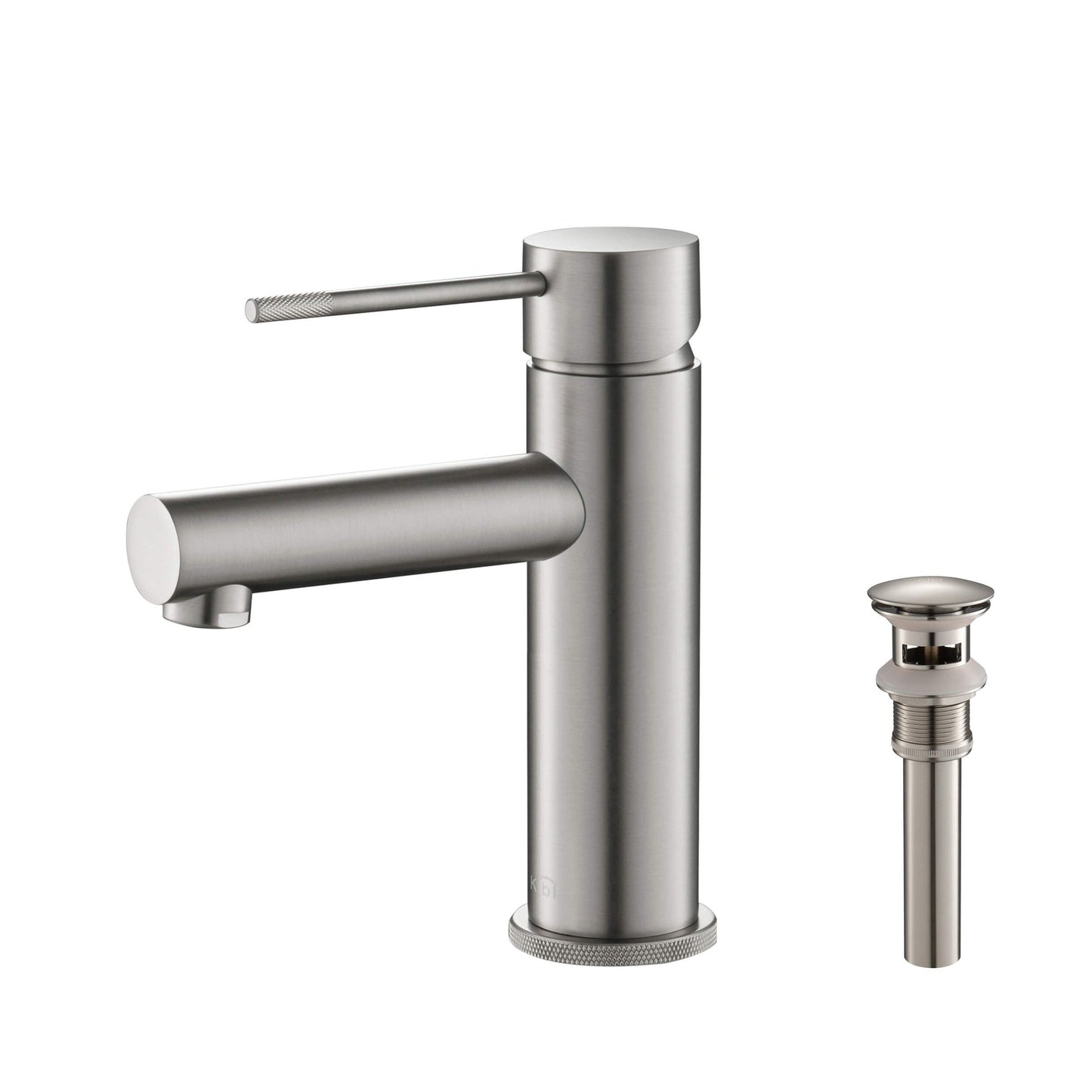 KIBI Circular X Single Handle Brushed Nickel Solid Brass Bathroom Sink Faucet With Pop-Up Drain Stopper With Overflow
