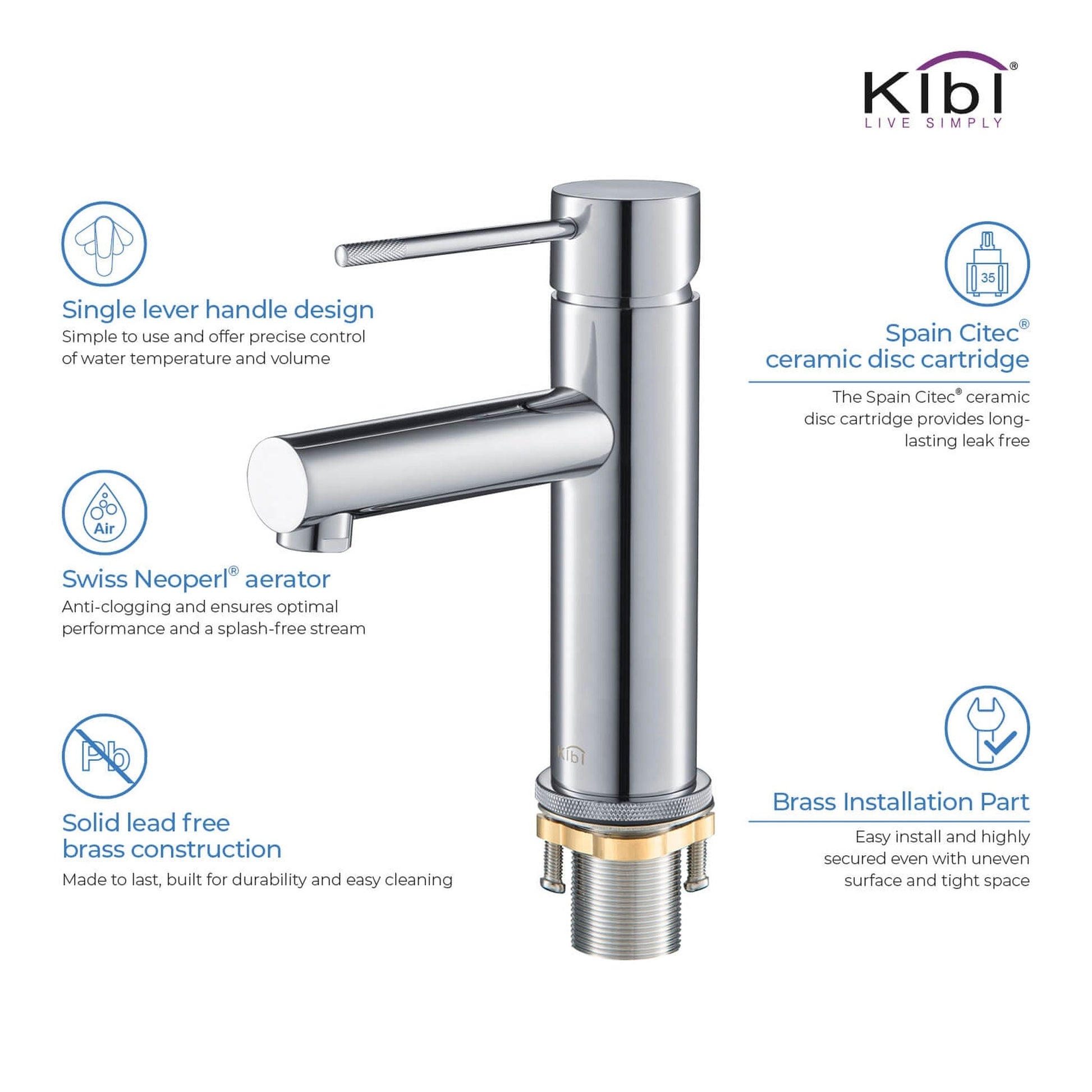 KIBI Circular X Single Handle Chrome Solid Brass Bathroom Vanity Sink Faucet