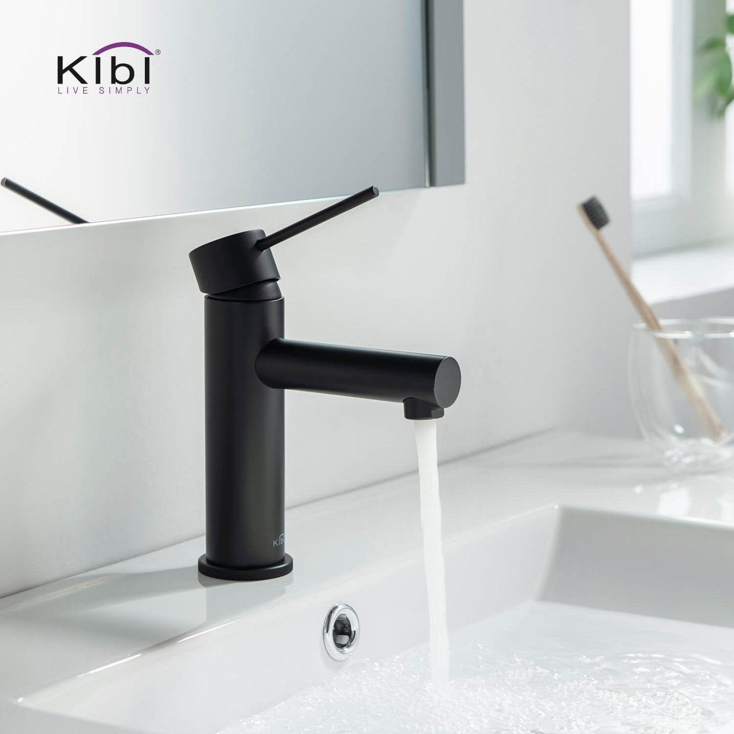 KIBI Circular X Single Handle Matte Black Solid Brass Bathroom Sink Faucet With Pop-Up Drain Stopper With Overflow