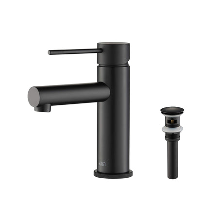 KIBI Circular X Single Handle Matte Black Solid Brass Bathroom Sink Faucet With Pop-Up Drain Stopper With Overflow