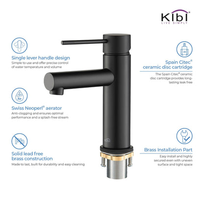 KIBI Circular X Single Handle Matte Black Solid Brass Bathroom Vanity Sink Faucet