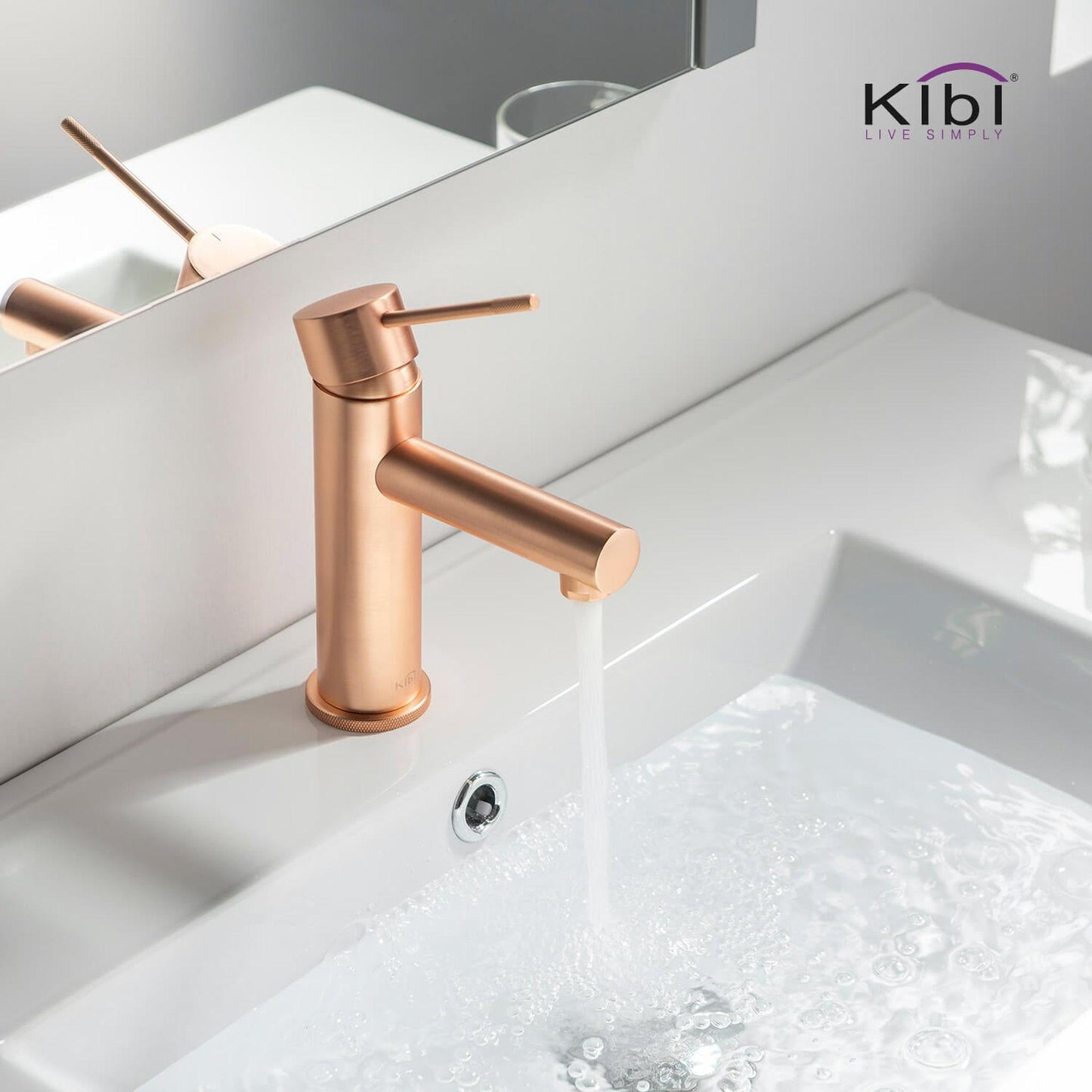 KIBI Circular X Single Handle Rose Gold Solid Brass Bathroom Vanity Sink Faucet