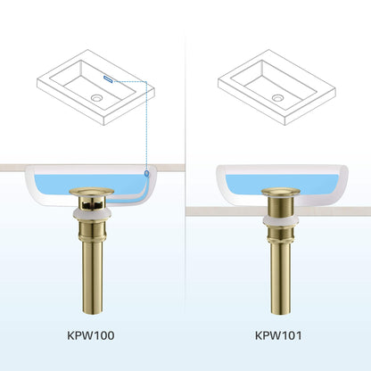 KIBI Cubic Single Handle Brushed Gold Solid Brass Bathroom Vanity Sink Faucet With Pop-Up Drain Stopper Small Cover With Overflow