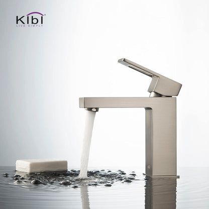 KIBI Cubic Single Handle Brushed Nickel Solid Brass Bathroom Vanity Sink Faucet