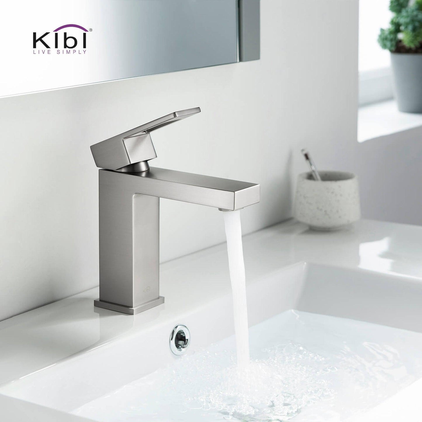 KIBI Cubic Single Handle Brushed Nickel Solid Brass Bathroom Vanity Sink Faucet