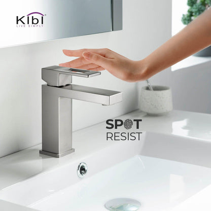 KIBI Cubic Single Handle Brushed Nickel Solid Brass Bathroom Vanity Sink Faucet