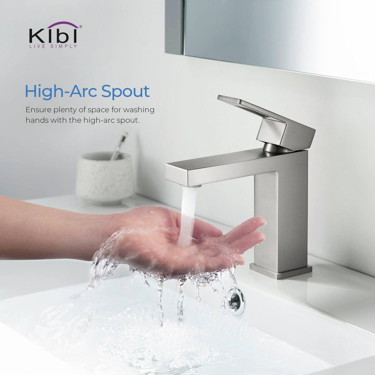 KIBI Cubic Single Handle Brushed Nickel Solid Brass Bathroom Vanity Sink Faucet