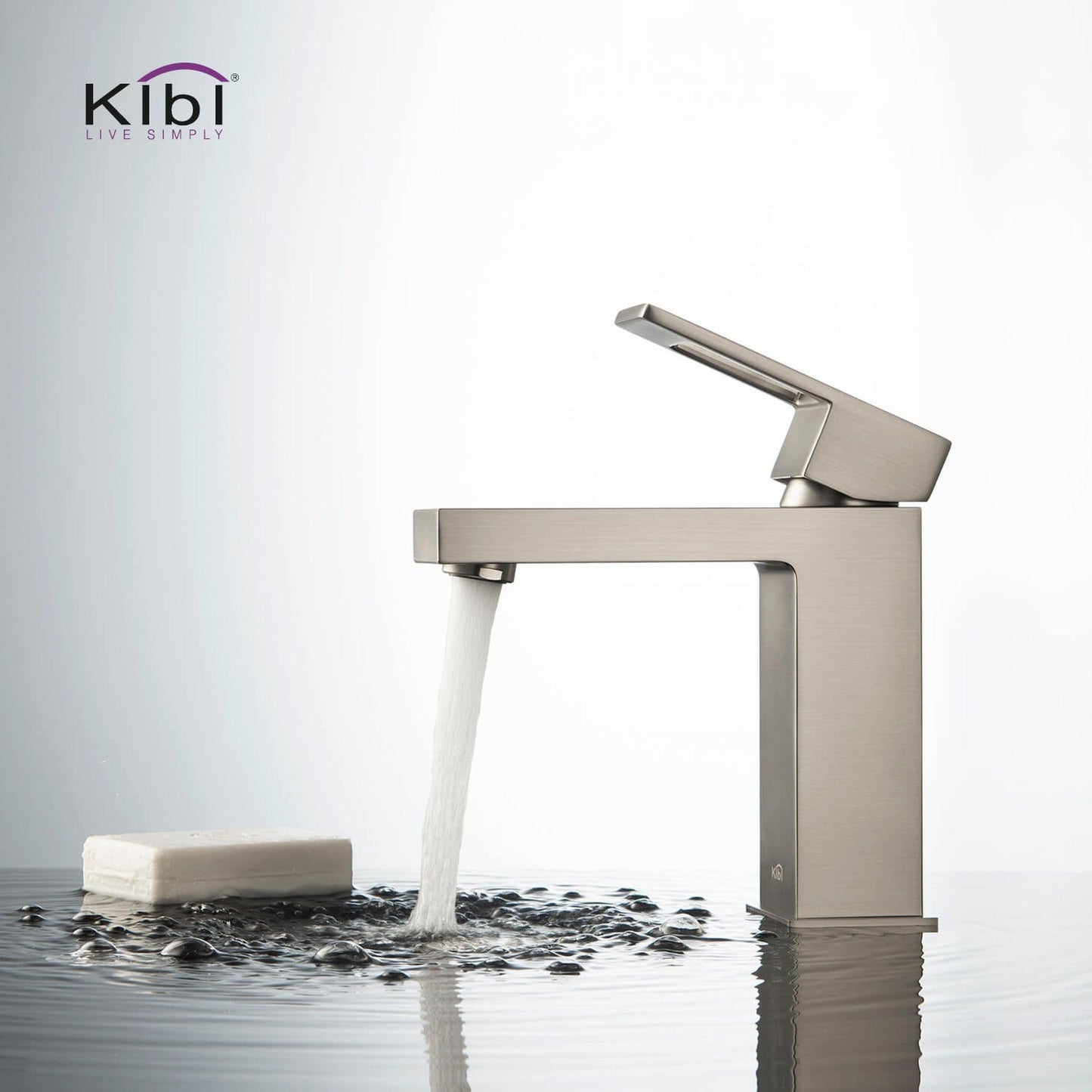 KIBI Cubic Single Handle Brushed Nickel Solid Brass Bathroom Vanity Sink Faucet With Pop-Up Drain Stopper Small Cover With Overflow