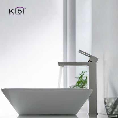 KIBI Cubic Single Handle Brushed Nickel Solid Brass Bathroom Vessel Sink Faucet