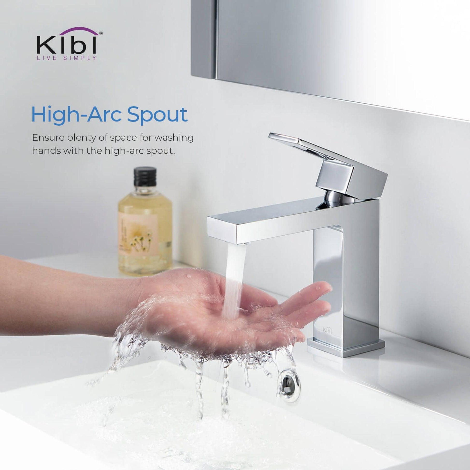 KIBI Cubic Single Handle Chrome Solid Brass Bathroom Vanity Sink Faucet With Pop-Up Drain Stopper Small Cover With Overflow