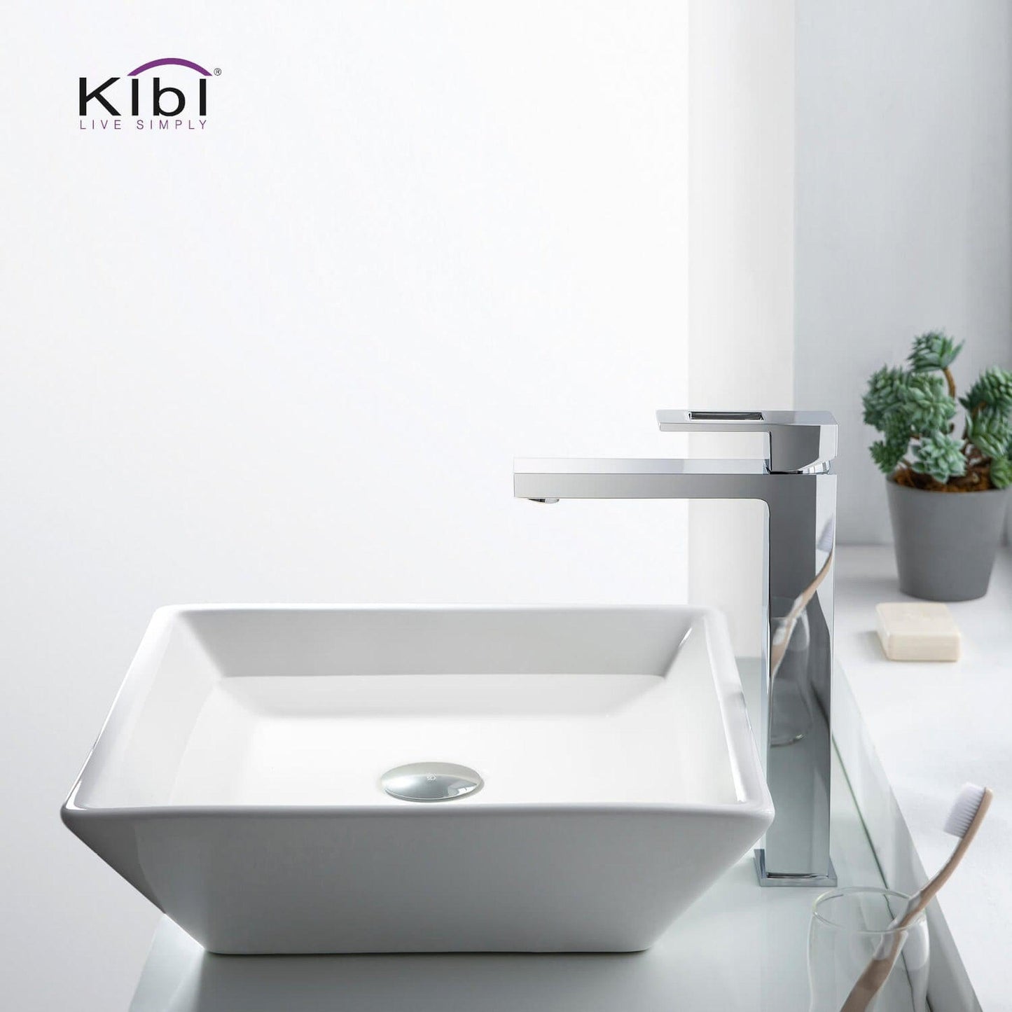 KIBI Cubic Single Handle Chrome Solid Brass Bathroom Vessel Sink Faucet