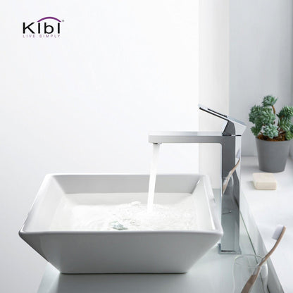 KIBI Cubic Single Handle Chrome Solid Brass Bathroom Vessel Sink Faucet