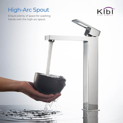 KIBI Cubic Single Handle Chrome Solid Brass Bathroom Vessel Sink Faucet