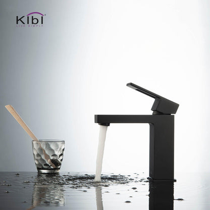 KIBI Cubic Single Handle Matte Black Solid Brass Bathroom Vanity Sink Faucet