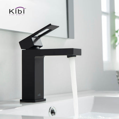 KIBI Cubic Single Handle Matte Black Solid Brass Bathroom Vanity Sink Faucet