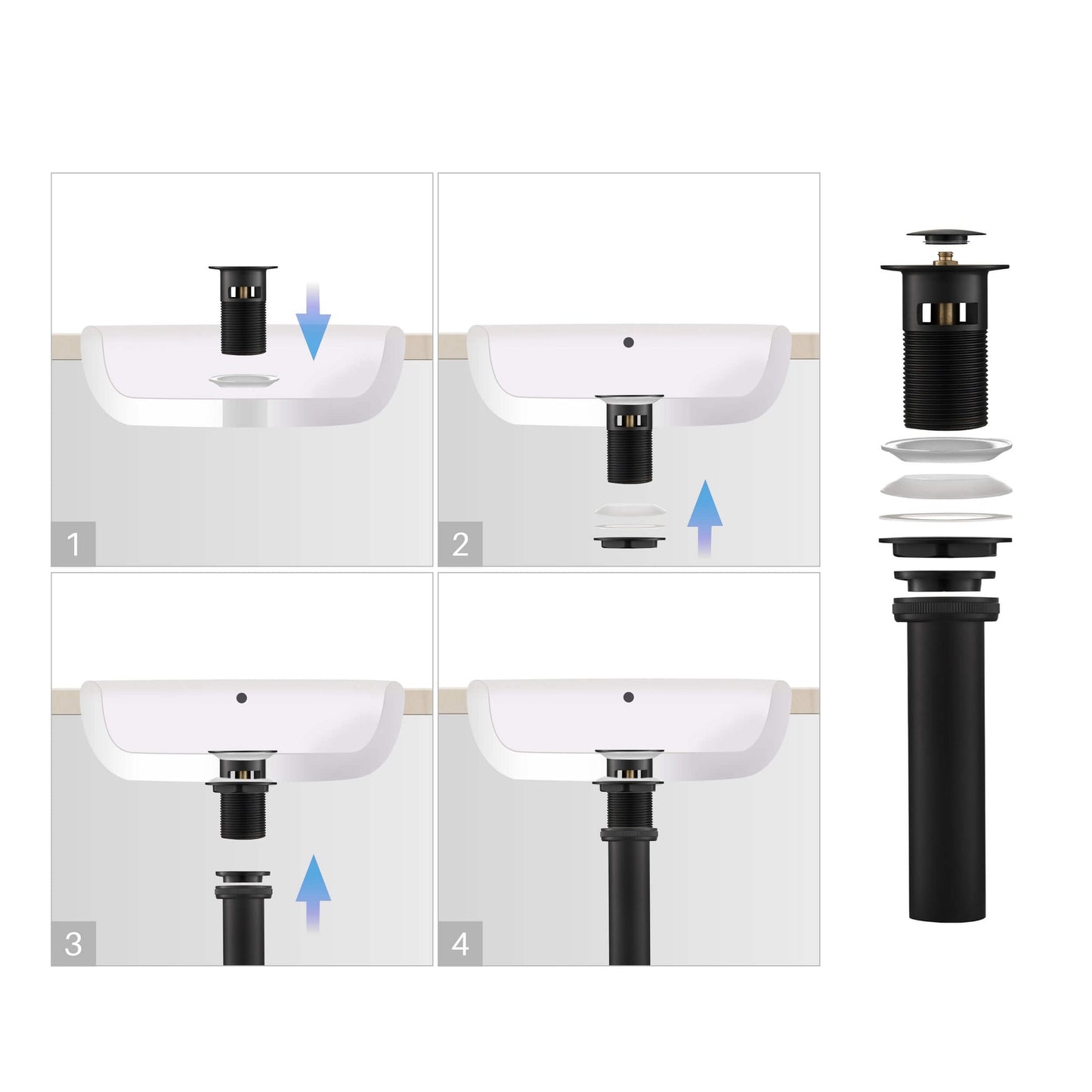 KIBI Cubic Single Handle Matte Black Solid Brass Bathroom Vanity Sink Faucet With Pop-Up Drain Stopper Small Cover With Overflow