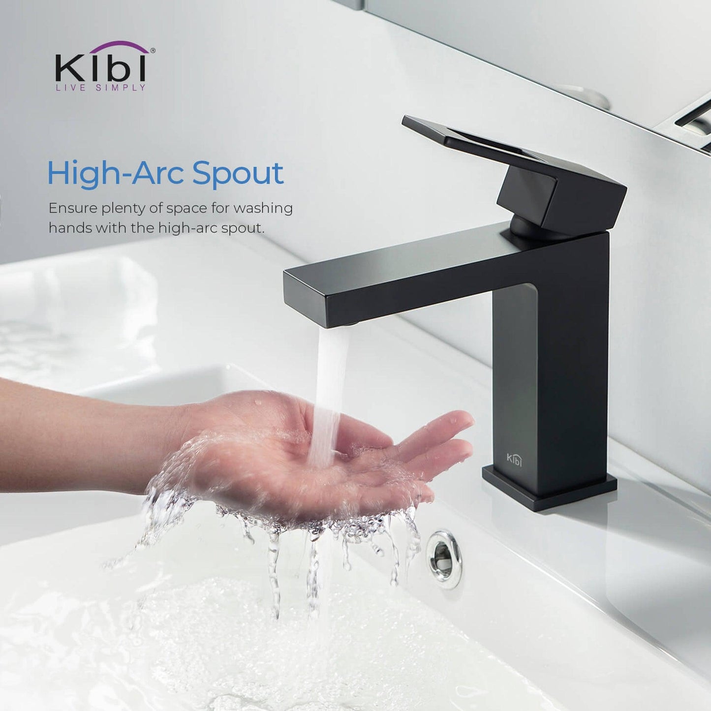 KIBI Cubic Single Handle Matte Black Solid Brass Bathroom Vanity Sink Faucet With Pop-Up Drain Stopper Small Cover With Overflow