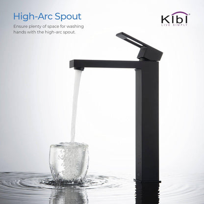 KIBI Cubic Single Handle Matte Black Solid Brass Bathroom Vessel Sink Faucet