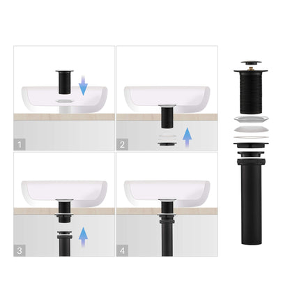 KIBI Cubic Single Handle Matte Black Solid Brass Bathroom Vessel Sink Faucet With Pop-Up Drain Stopper Small Cover Without Overflow