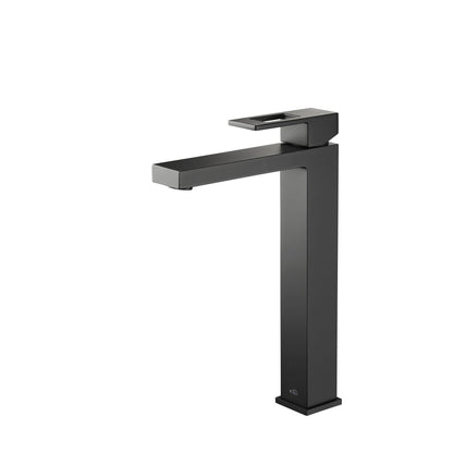 KIBI Cubic Single Handle Matte Black Solid Brass Bathroom Vessel Sink Faucet