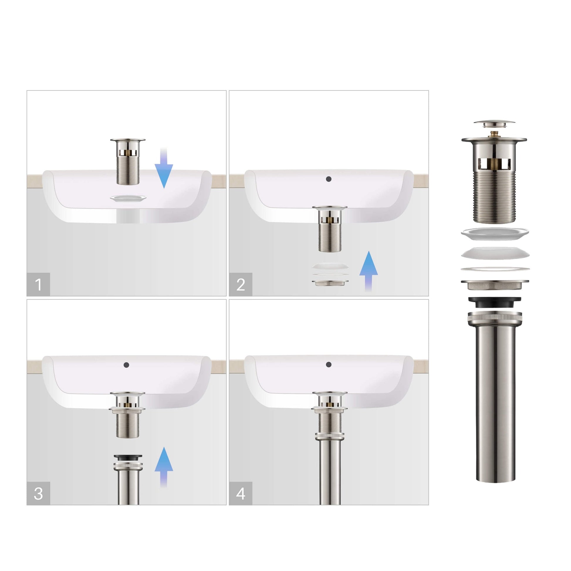 KIBI Harmony Single Handle Brushed Nickel Solid Brass Bathroom Sink Faucet With Pop-Up Drain Stopper Small Cover With Overflow