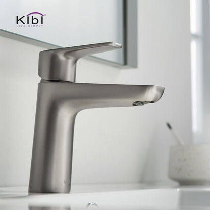 KIBI Harmony Single Handle Brushed Nickel Solid Brass Bathroom Sink Faucet With Pop-Up Drain Stopper Small Cover With Overflow