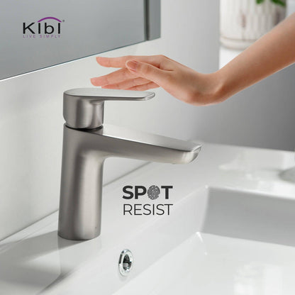 KIBI Harmony Single Handle Brushed Nickel Solid Brass Bathroom Sink Faucet With Pop-Up Drain Stopper Small Cover With Overflow