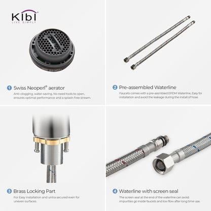 KIBI Harmony Single Handle Brushed Nickel Solid Brass Bathroom Sink Faucet With Pop-Up Drain Stopper Small Cover With Overflow