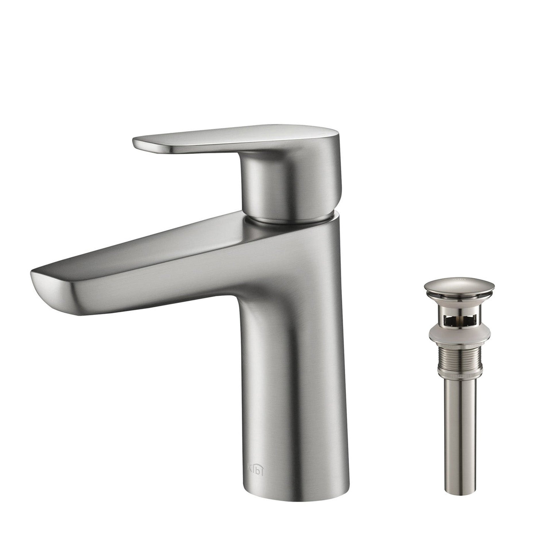 KIBI Harmony Single Handle Brushed Nickel Solid Brass Bathroom Sink Faucet With Pop-Up Drain Stopper Small Cover With Overflow