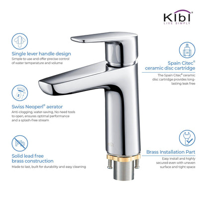 KIBI Harmony Single Handle Chrome Solid Brass Bathroom Sink Faucet