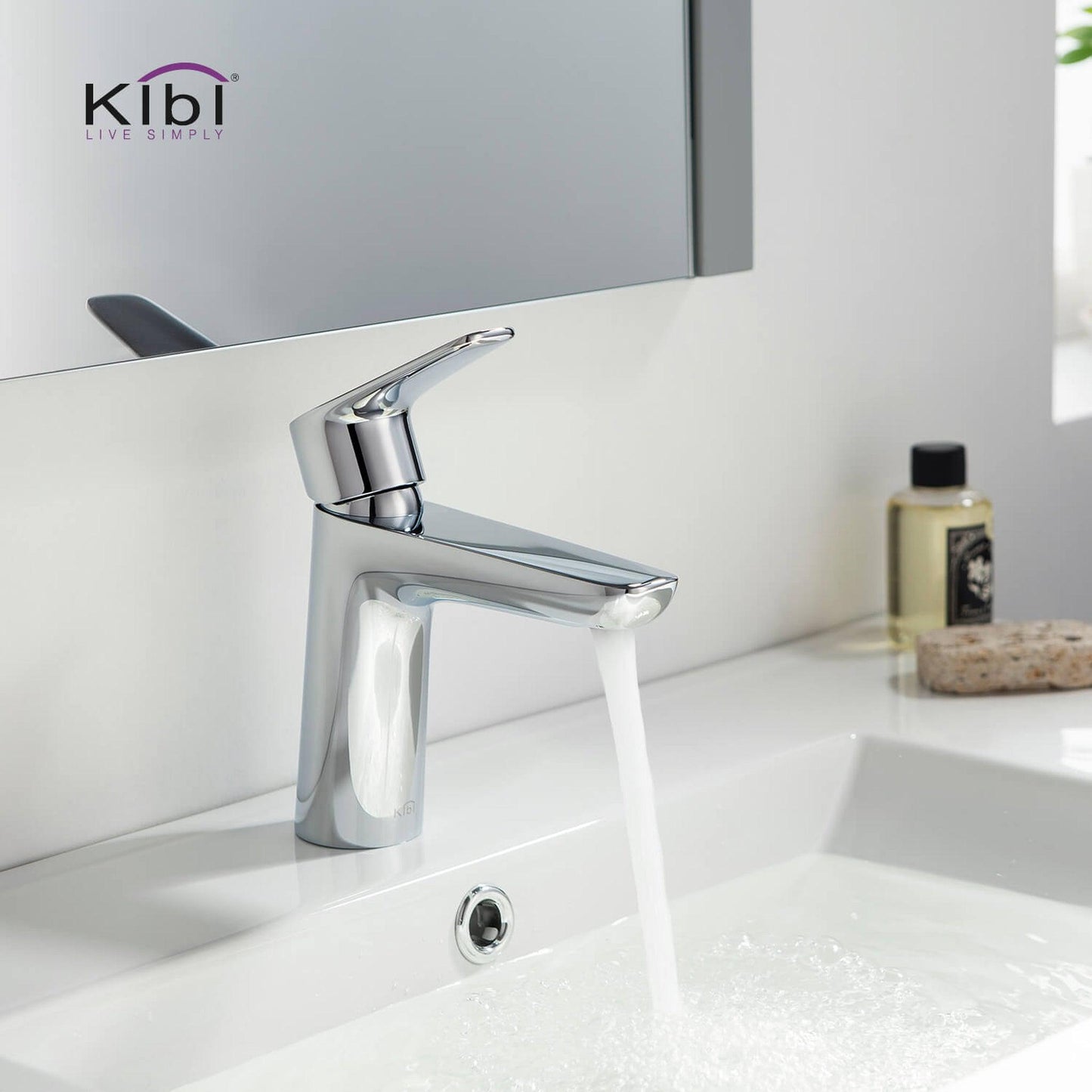 KIBI Harmony Single Handle Chrome Solid Brass Bathroom Sink Faucet With Pop-Up Drain Stopper Small Cover With Overflow