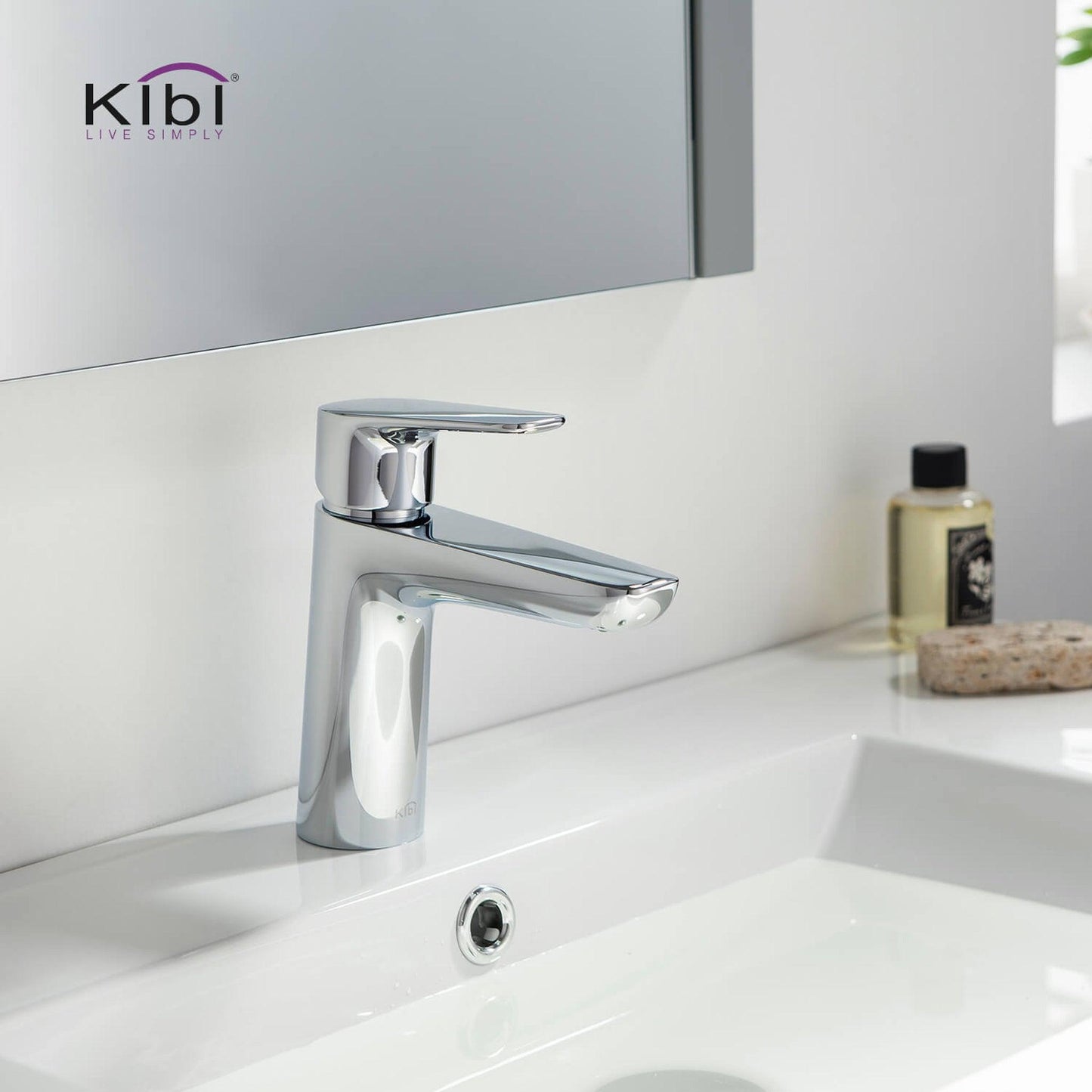 KIBI Harmony Single Handle Chrome Solid Brass Bathroom Sink Faucet With Pop-Up Drain Stopper Small Cover With Overflow