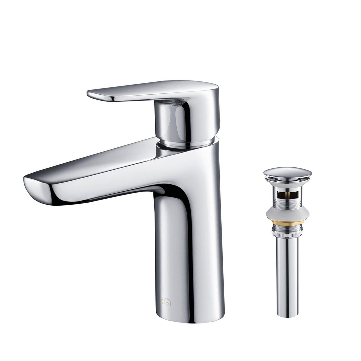 KIBI Harmony Single Handle Chrome Solid Brass Bathroom Sink Faucet With Pop-Up Drain Stopper Small Cover With Overflow