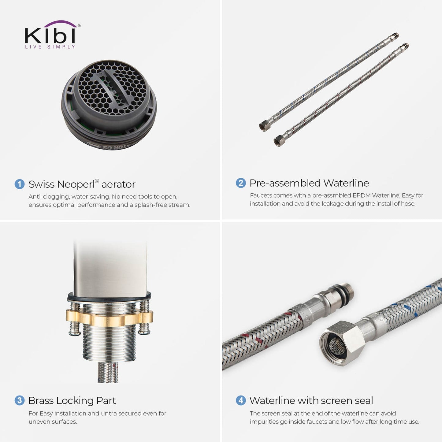 KIBI Infinity Single Handle Brushed Nickel Solid Brass Bathroom Vanity Sink Faucet