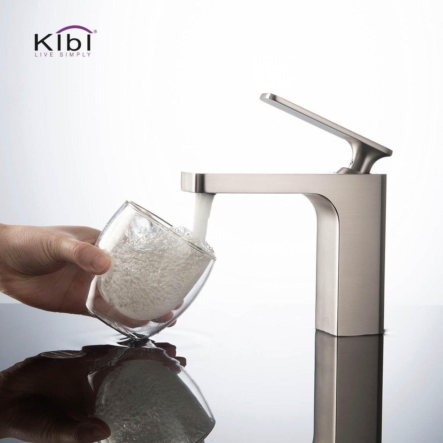 KIBI Infinity Single Handle Brushed Nickel Solid Brass Bathroom Vanity Sink Faucet With Pop-Up Drain Stopper Small Cover With Overflow