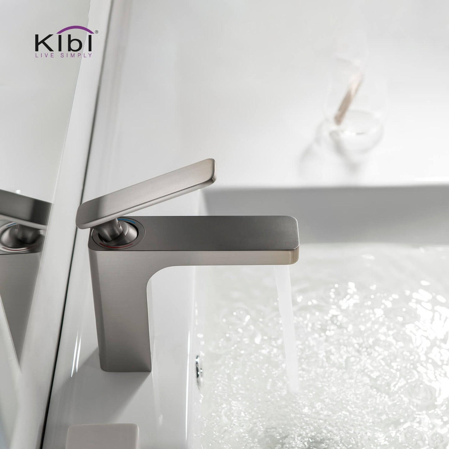 KIBI Infinity Single Handle Brushed Nickel Solid Brass Bathroom Vanity Sink Faucet With Pop-Up Drain Stopper Small Cover With Overflow