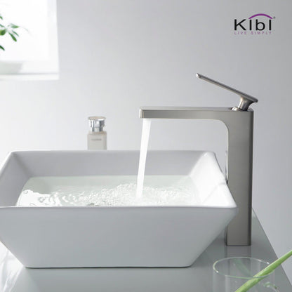 KIBI Infinity Single Handle Brushed Nickel Solid Brass Bathroom Vanity Vessel Sink Faucet