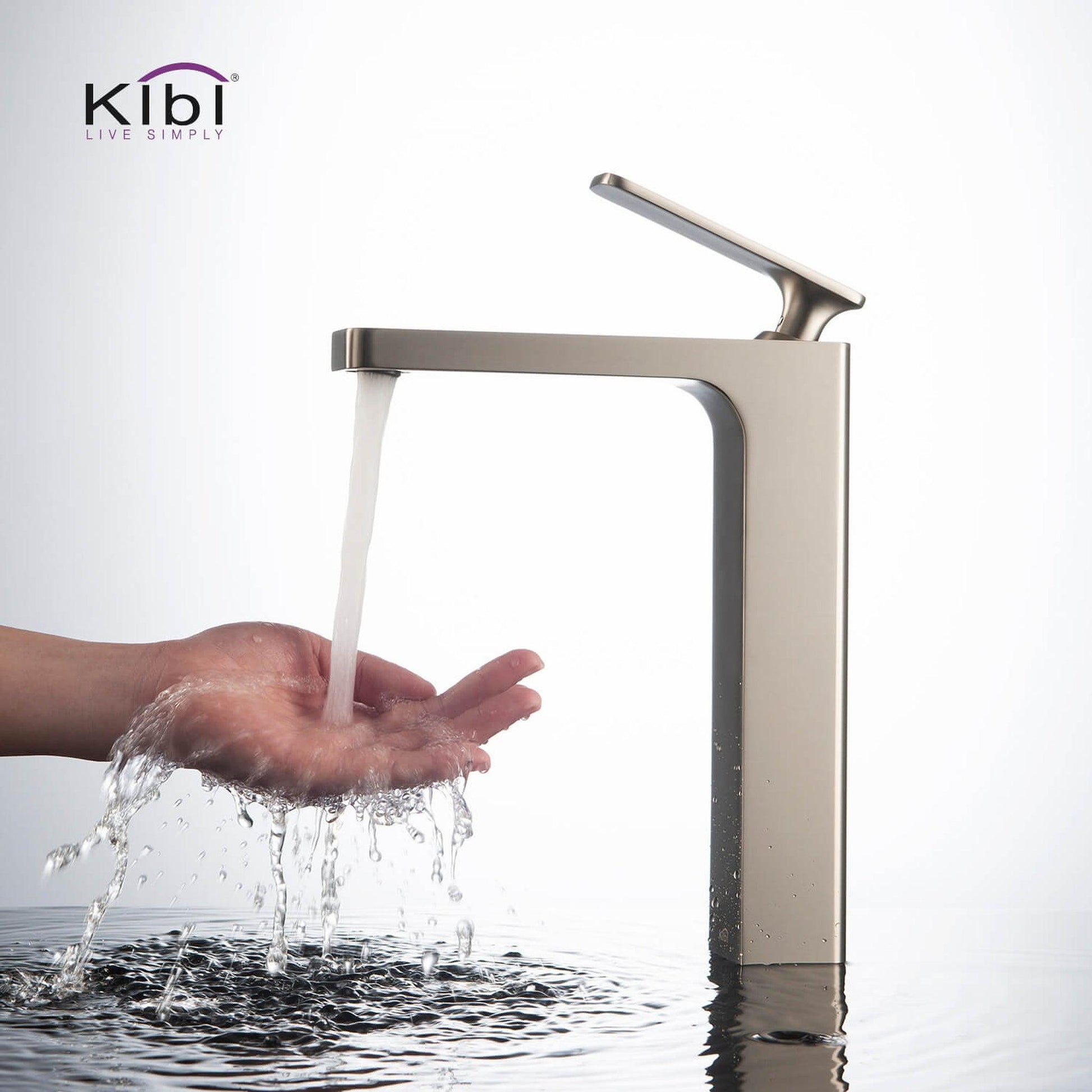 KIBI Infinity Single Handle Brushed Nickel Solid Brass Bathroom Vanity Vessel Sink Faucet With Pop-Up Drain Stopper Small Cover Without Overflow