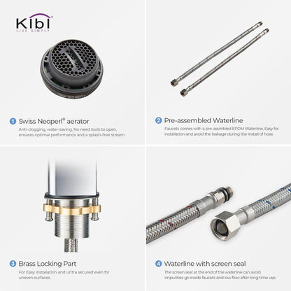 KIBI Infinity Single Handle Chrome Solid Brass Bathroom Vanity Sink Faucet With Pop-Up Drain Stopper Small Cover With Overflow