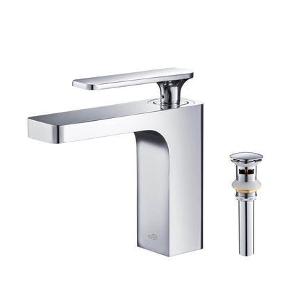 KIBI Infinity Single Handle Chrome Solid Brass Bathroom Vanity Sink Faucet With Pop-Up Drain Stopper Small Cover With Overflow