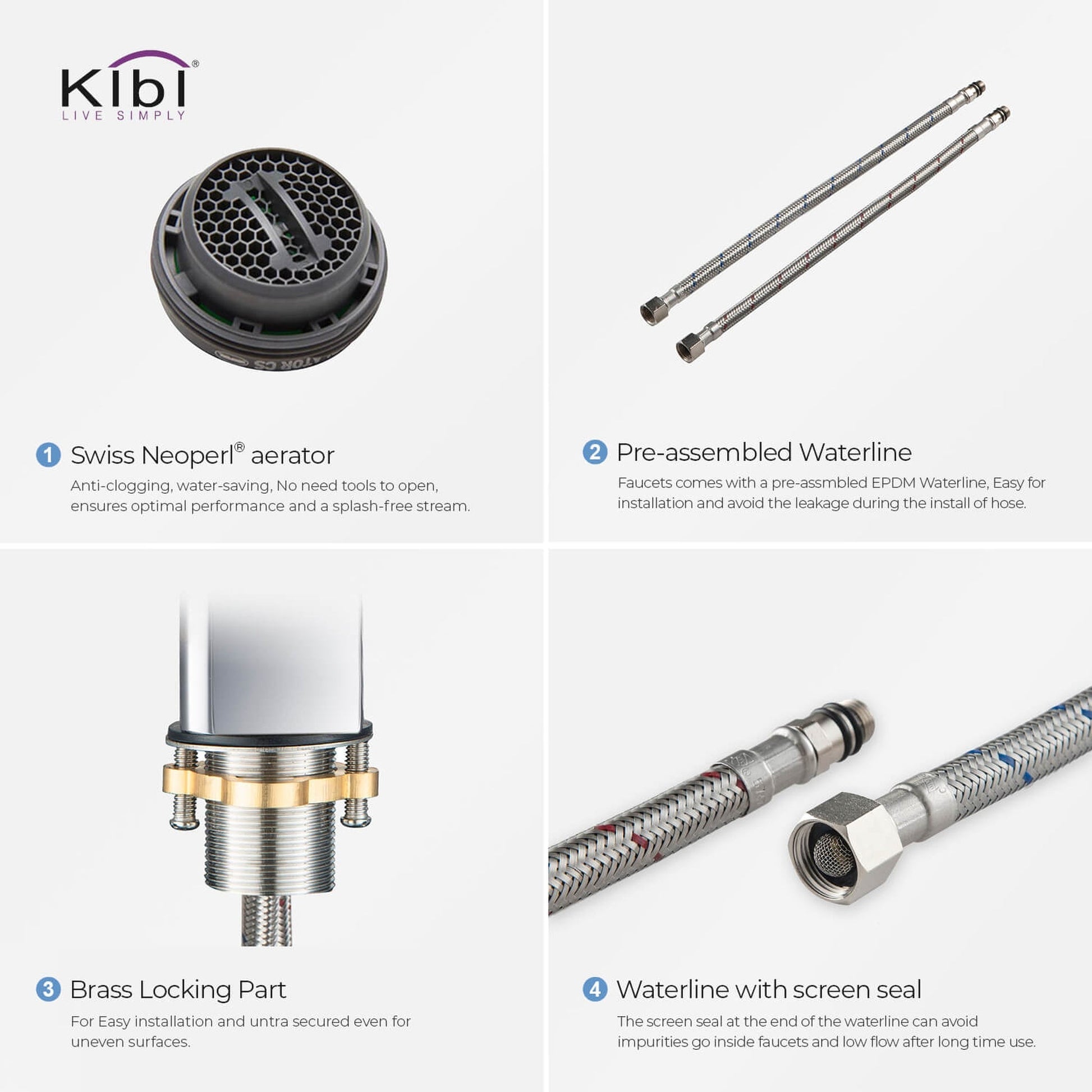 KIBI Infinity Single Handle Chrome Solid Brass Bathroom Vanity Vessel Sink Faucet