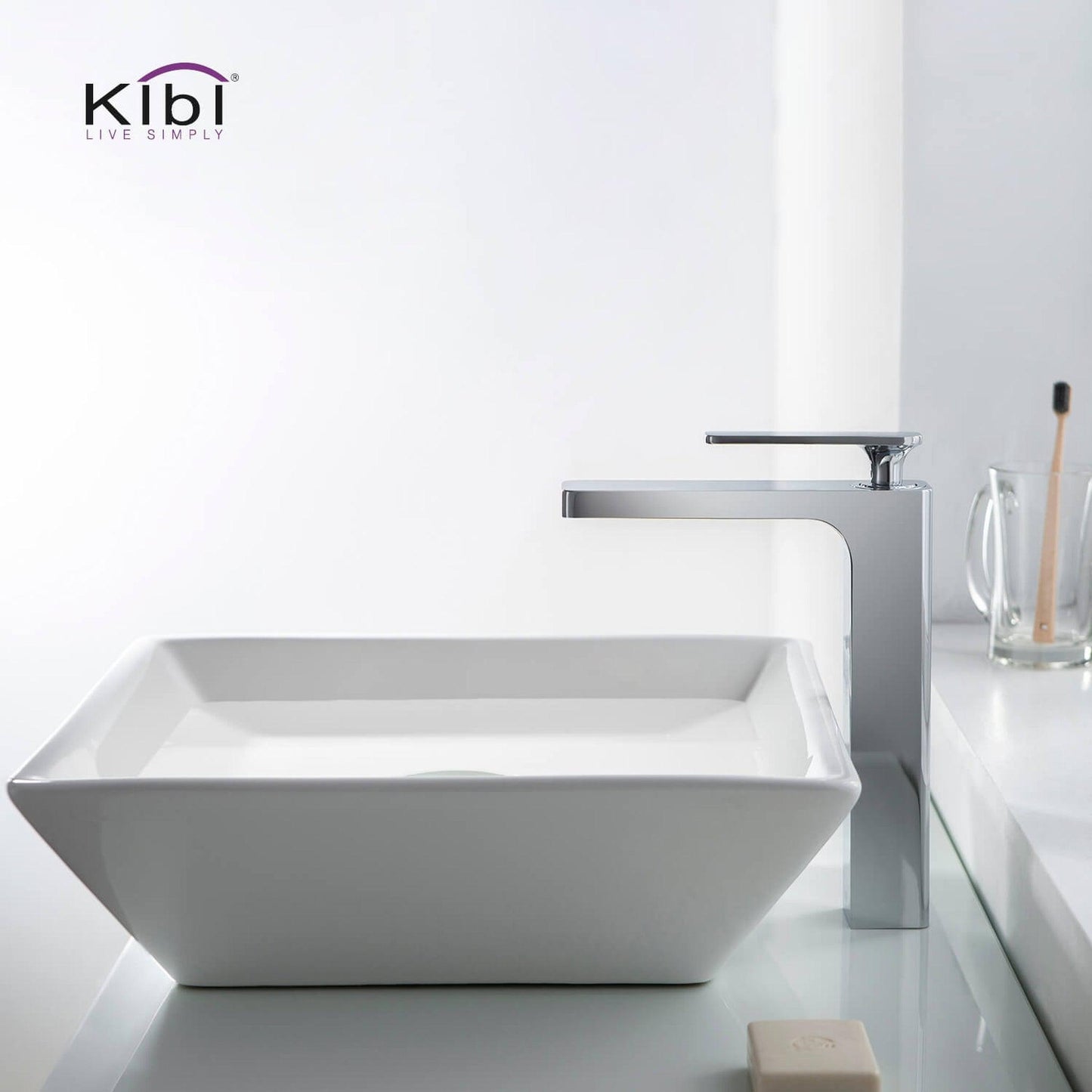 KIBI Infinity Single Handle Chrome Solid Brass Bathroom Vanity Vessel Sink Faucet With Pop-Up Drain Stopper Small Cover Without Overflow