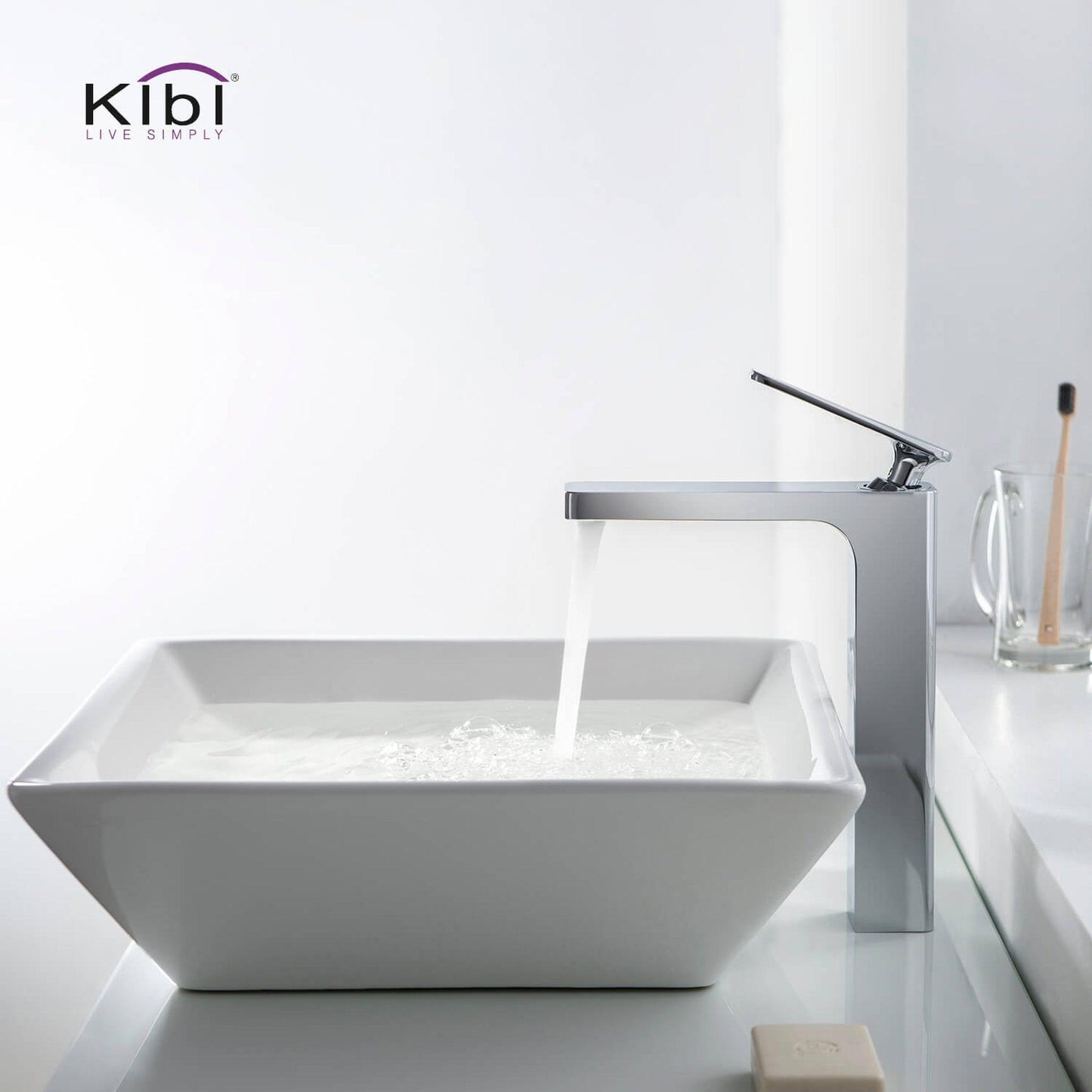 KIBI Infinity Single Handle Chrome Solid Brass Bathroom Vanity Vessel Sink Faucet With Pop-Up Drain Stopper Small Cover Without Overflow