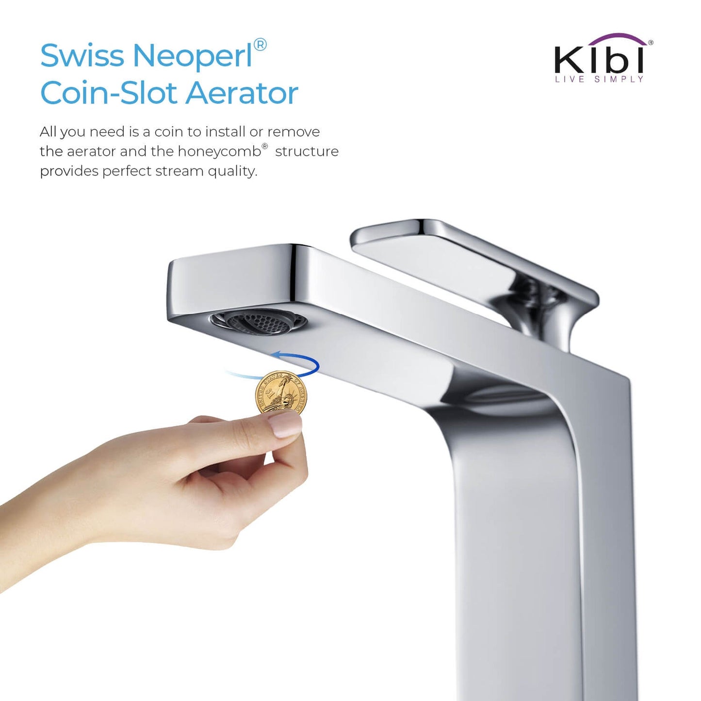 KIBI Infinity Single Handle Chrome Solid Brass Bathroom Vanity Vessel Sink Faucet With Pop-Up Drain Stopper Small Cover Without Overflow