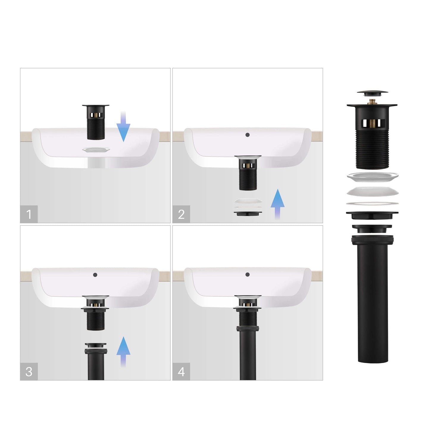 KIBI Infinity Single Handle Matte Black Solid Brass Bathroom Vanity Sink Faucet With Pop-Up Drain Stopper Small Cover With Overflow