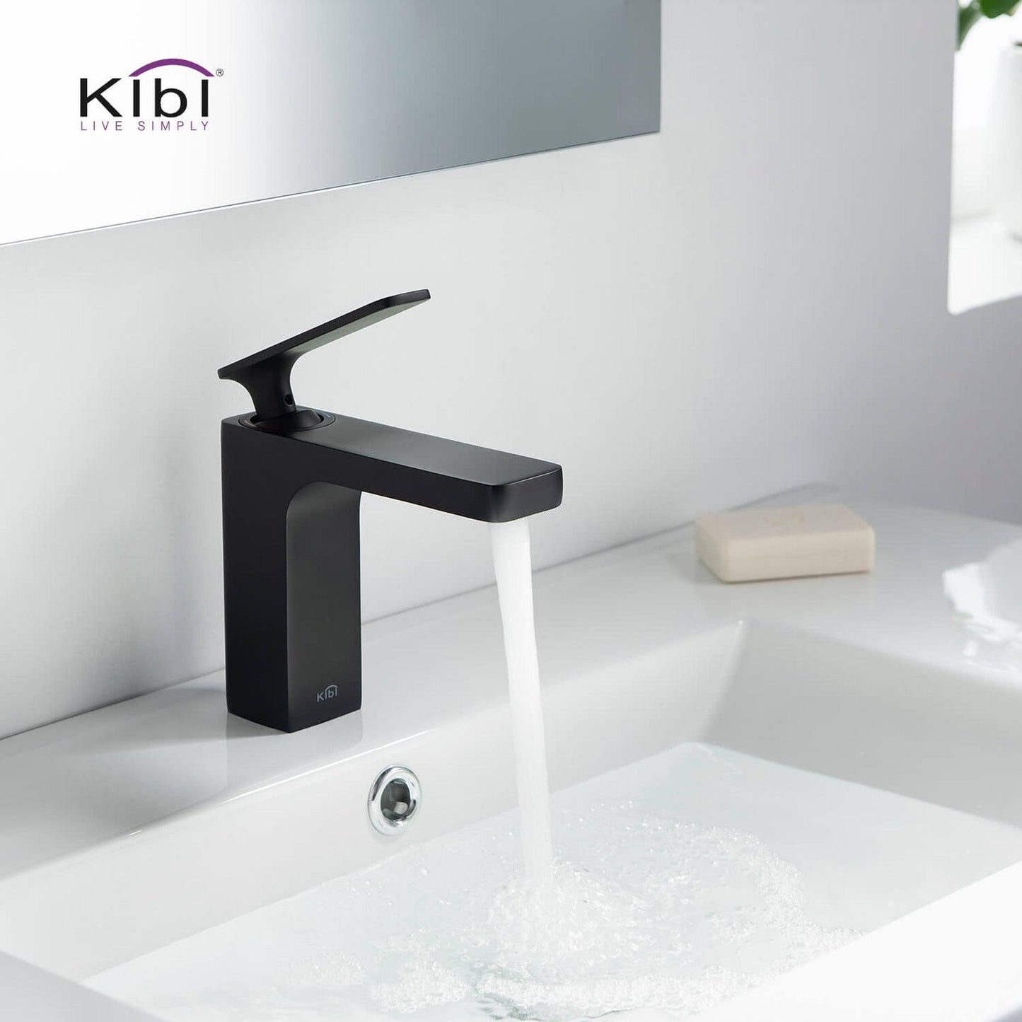 KIBI Infinity Single Handle Matte Black Solid Brass Bathroom Vanity Sink Faucet With Pop-Up Drain Stopper Small Cover With Overflow